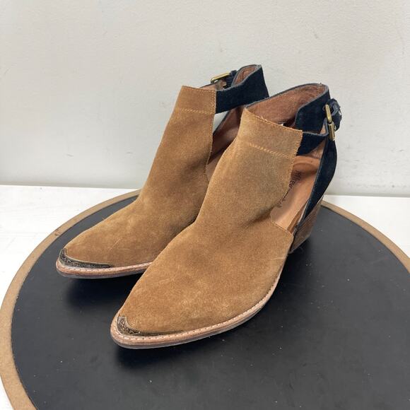 Jeffrey Campbell Cutout Ankle Boots Women 8.5 Brown Black Suede Western‎ - Picture 4 of 13